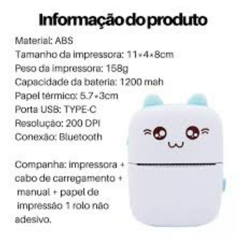 Mini Impressora Termica Portatil Gatinho