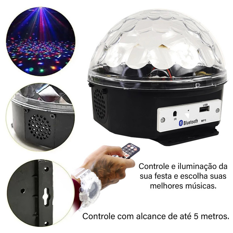 Bola Maluca Globo de Luz Led com Som Bluetooth / USB e Controle Remoto - 20101