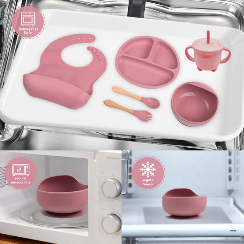 Kit Introdução Alimentar Bebê Utensílios de Silicone 8 Pçs BBL-54