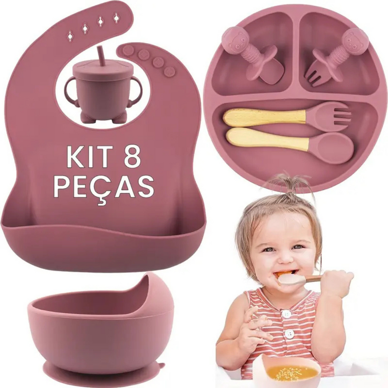 Kit Introdução Alimentar Bebê Utensílios de Silicone 8 Pçs BBL-54