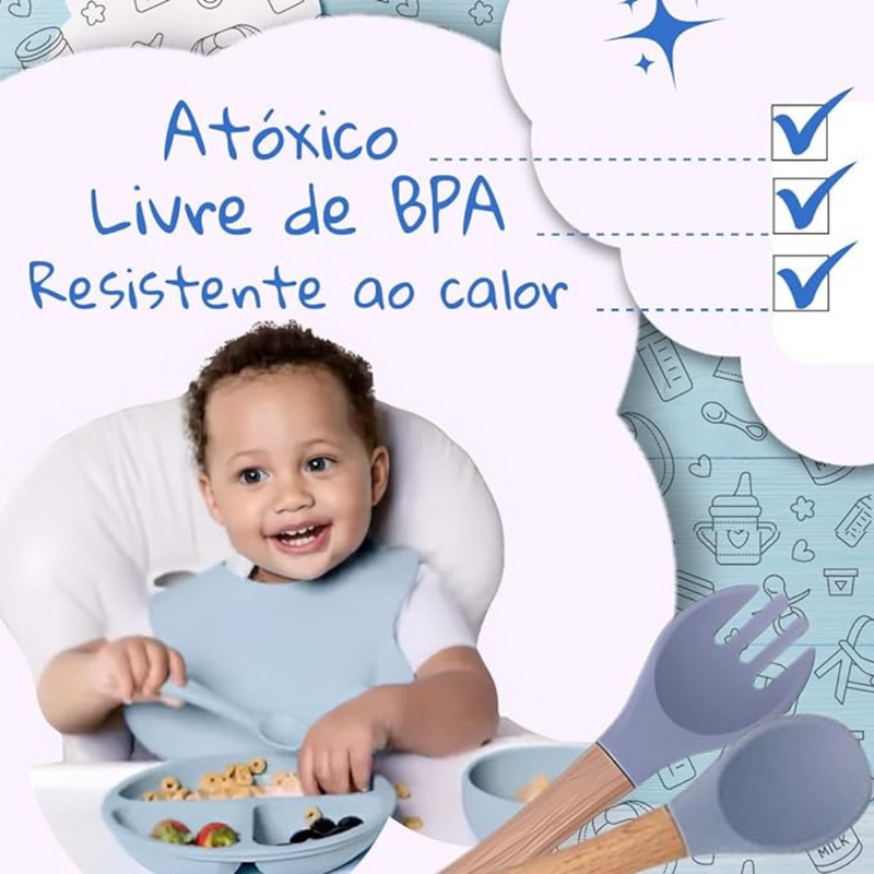 Kit Introdução Alimentar Bebê Utensílios de Silicone 8 Pçs BBL-54