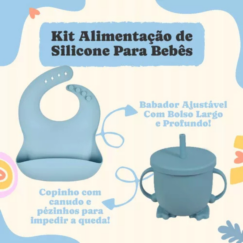 Kit Introdução Alimentar Bebê Utensílios de Silicone 8 Pçs BBL-54