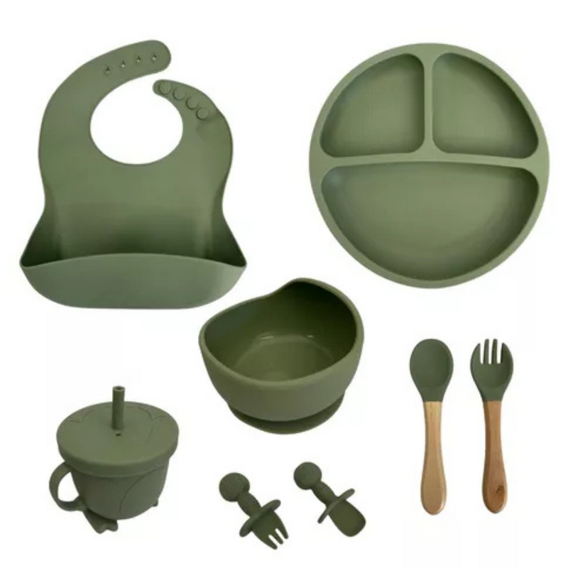 Kit Introdução Alimentar Bebê Utensílios de Silicone 8 Pçs BBL-54