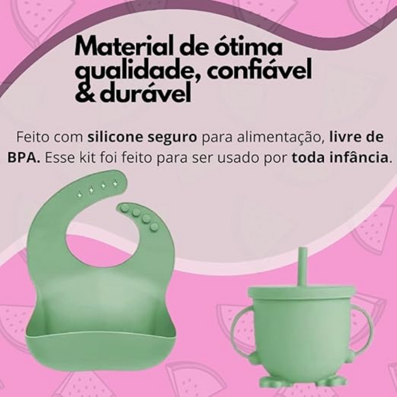 Kit Introdução Alimentar Bebê Utensílios de Silicone 8 Pçs BBL-54