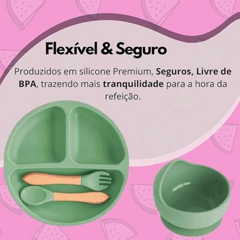 Kit Introdução Alimentar Bebê Utensílios de Silicone 8 Pçs BBL-54