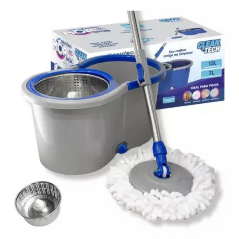 Mop Giratório 360° Cesto Inox Clean Tech 13L - CT0035