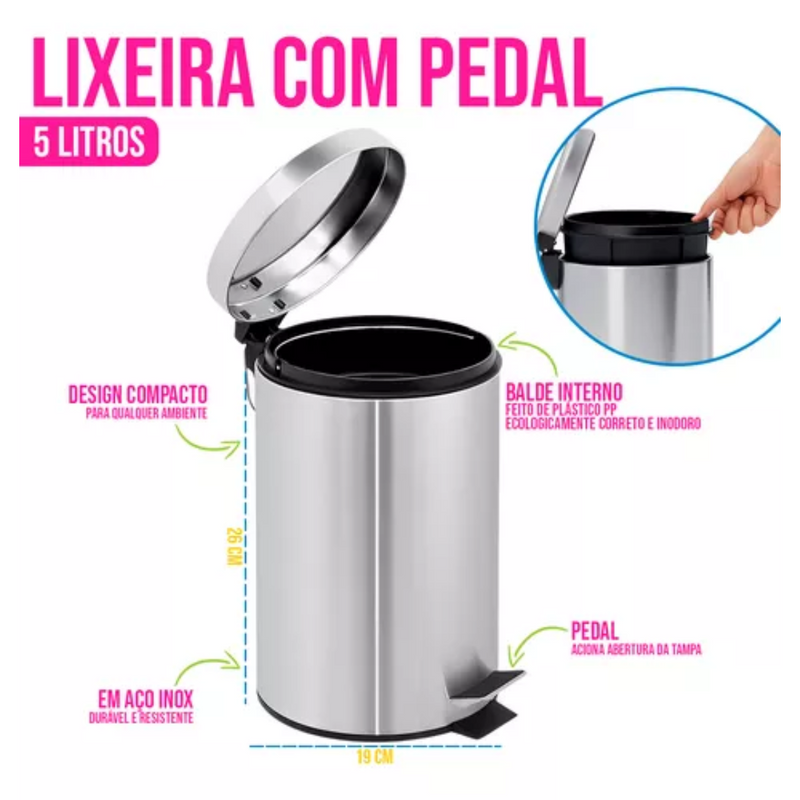 Lixeira Inox 5L com Escova 990011