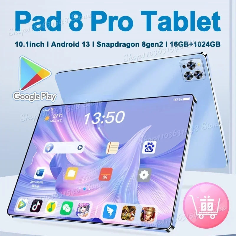 Original 2024 Pad 8 Pro Tablet 10.1 inch Android 13 Global Snapdragon 8gen2 16GB+1024GB 10000mah 5G Dual SIM WIFI HD Full Screen