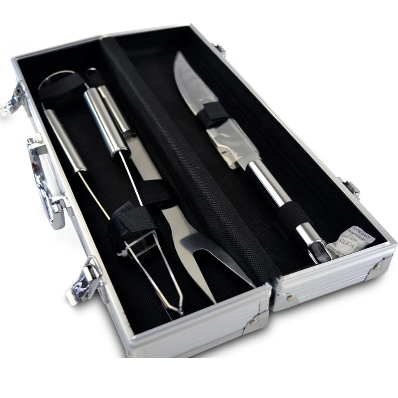 Kit para Churrasco Steak com Maleta 3 Peças - De Aço Inox e Maleta de Alumínio